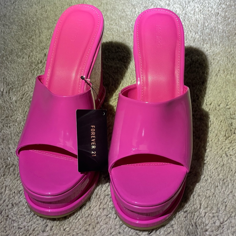 Hot pink wedge slip on